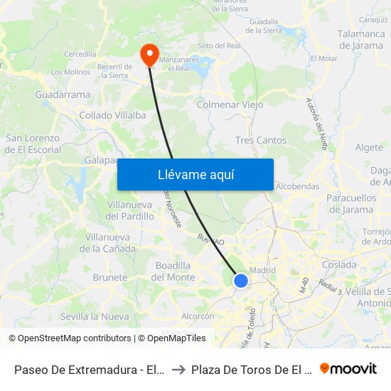 Paseo De Extremadura - El Greco to Plaza De Toros De El Boalo map