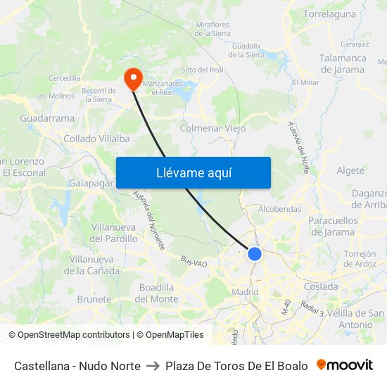 Castellana - Nudo Norte to Plaza De Toros De El Boalo map