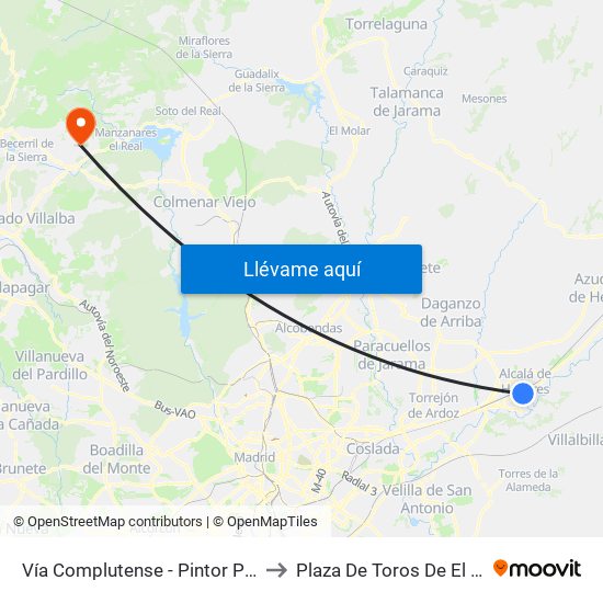 Vía Complutense - Pintor Picasso to Plaza De Toros De El Boalo map