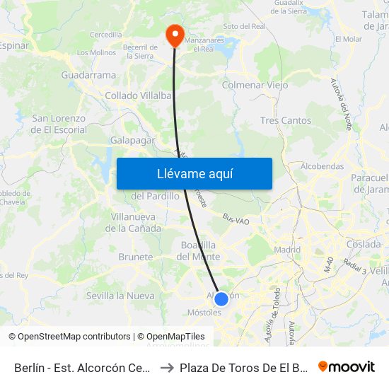 Berlín - Est. Alcorcón Central to Plaza De Toros De El Boalo map