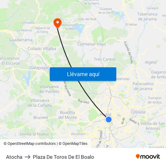Atocha to Plaza De Toros De El Boalo map