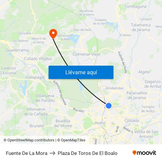 Fuente De La Mora to Plaza De Toros De El Boalo map