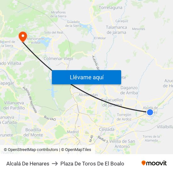 Alcalá De Henares to Plaza De Toros De El Boalo map