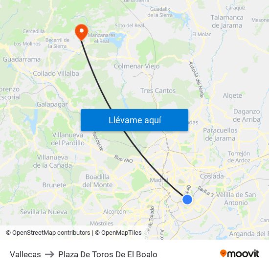 Vallecas to Plaza De Toros De El Boalo map