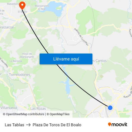 Las Tablas to Plaza De Toros De El Boalo map