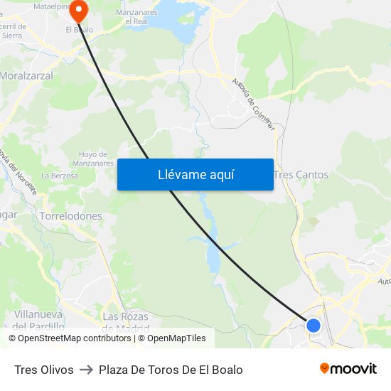 Tres Olivos to Plaza De Toros De El Boalo map
