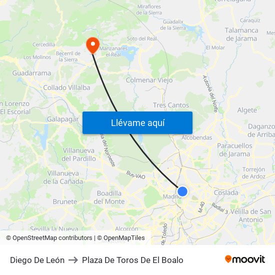 Diego De León to Plaza De Toros De El Boalo map