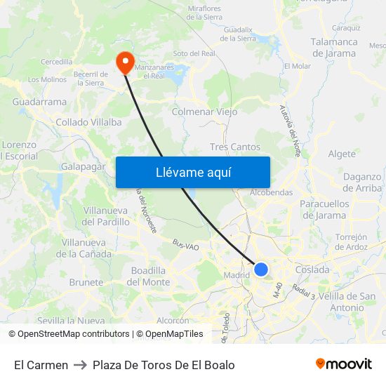 El Carmen to Plaza De Toros De El Boalo map