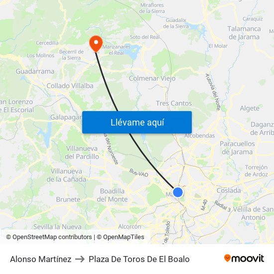 Alonso Martínez to Plaza De Toros De El Boalo map