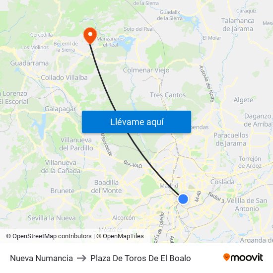 Nueva Numancia to Plaza De Toros De El Boalo map