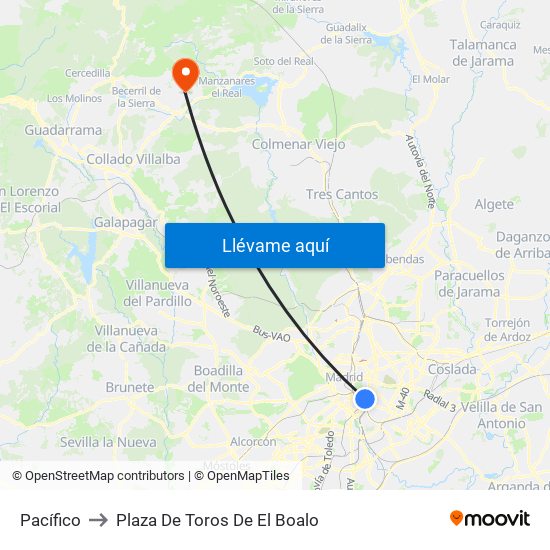 Pacífico to Plaza De Toros De El Boalo map