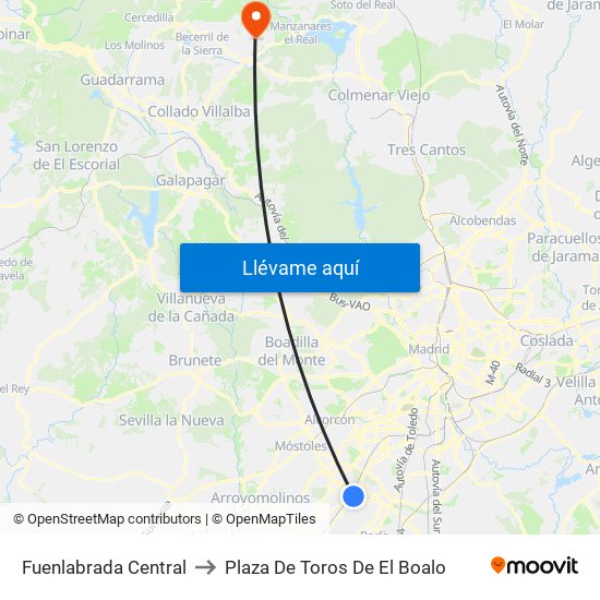 Fuenlabrada Central to Plaza De Toros De El Boalo map