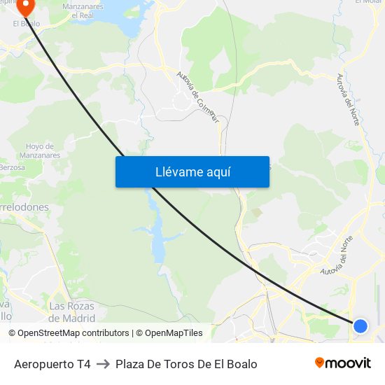 Aeropuerto T4 to Plaza De Toros De El Boalo map