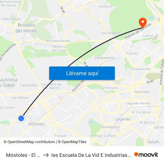 Móstoles - El Soto to Ies Escuela De La Vid E Industrias Lácteas map