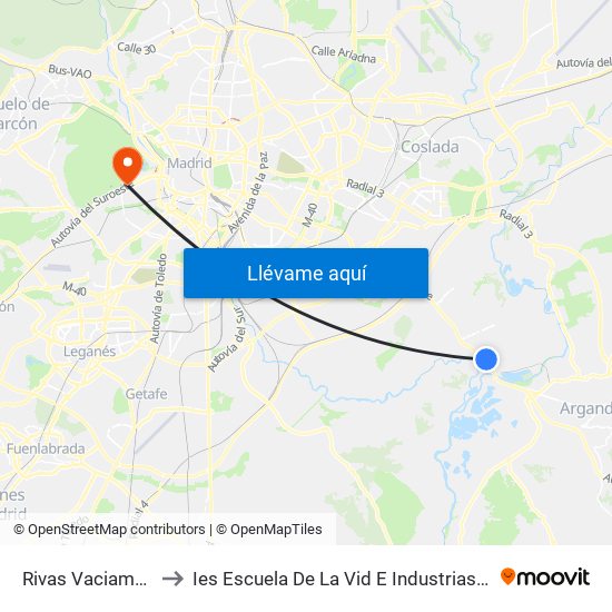 Rivas Vaciamadrid to Ies Escuela De La Vid E Industrias Lácteas map
