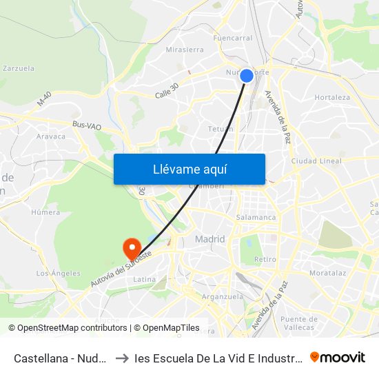 Castellana - Nudo Norte to Ies Escuela De La Vid E Industrias Lácteas map