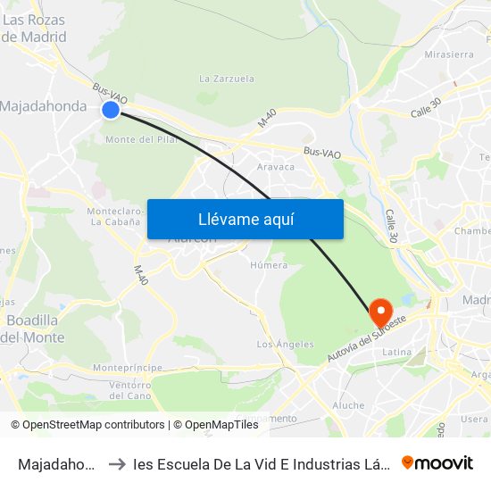 Majadahonda to Ies Escuela De La Vid E Industrias Lácteas map