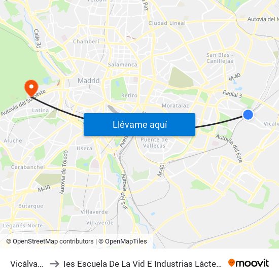 Vicálvaro to Ies Escuela De La Vid E Industrias Lácteas map
