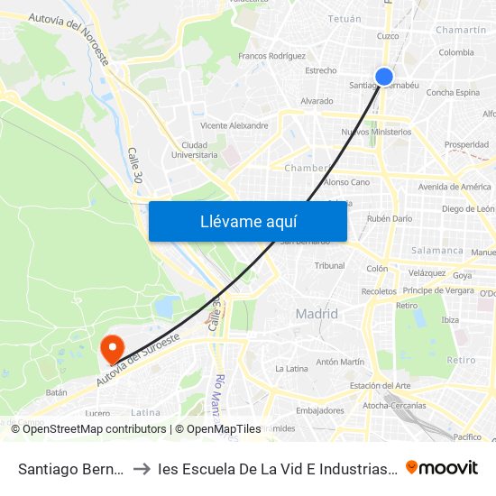 Santiago Bernabéu to Ies Escuela De La Vid E Industrias Lácteas map