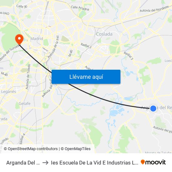 Arganda Del Rey to Ies Escuela De La Vid E Industrias Lácteas map