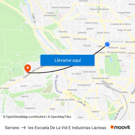 Serrano to Ies Escuela De La Vid E Industrias Lácteas map