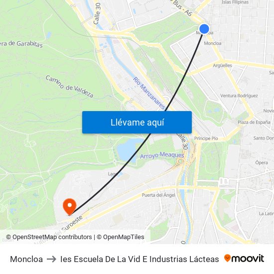 Moncloa to Ies Escuela De La Vid E Industrias Lácteas map