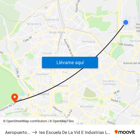 Aeropuerto T4 to Ies Escuela De La Vid E Industrias Lácteas map