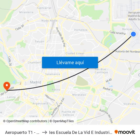 Aeropuerto T1 - T2 - T3 to Ies Escuela De La Vid E Industrias Lácteas map