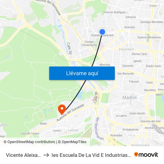 Vicente Aleixandre to Ies Escuela De La Vid E Industrias Lácteas map