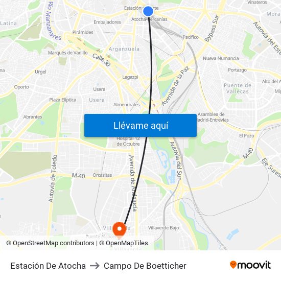 Estación De Atocha to Campo De Boetticher map