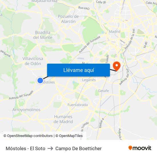 Móstoles - El Soto to Campo De Boetticher map
