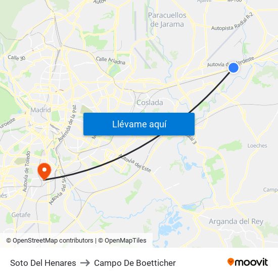 Soto Del Henares to Campo De Boetticher map