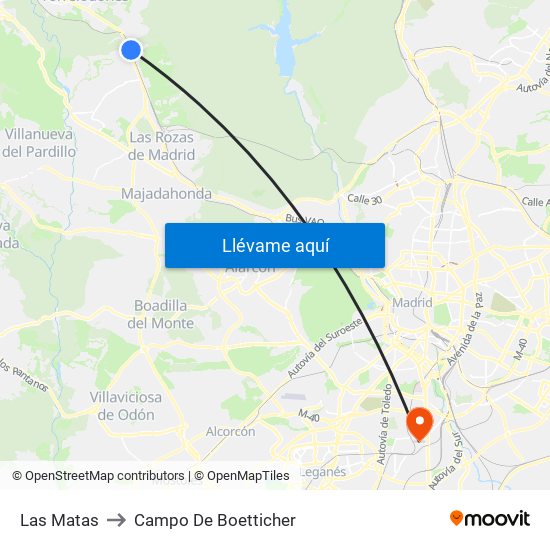 Las Matas to Campo De Boetticher map