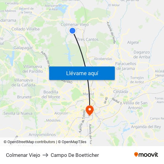 Colmenar Viejo to Campo De Boetticher map