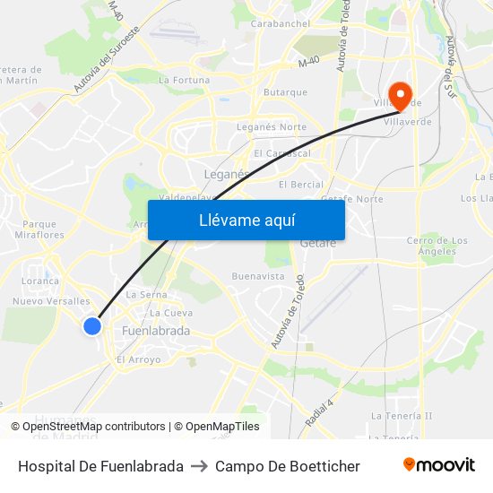 Hospital De Fuenlabrada to Campo De Boetticher map