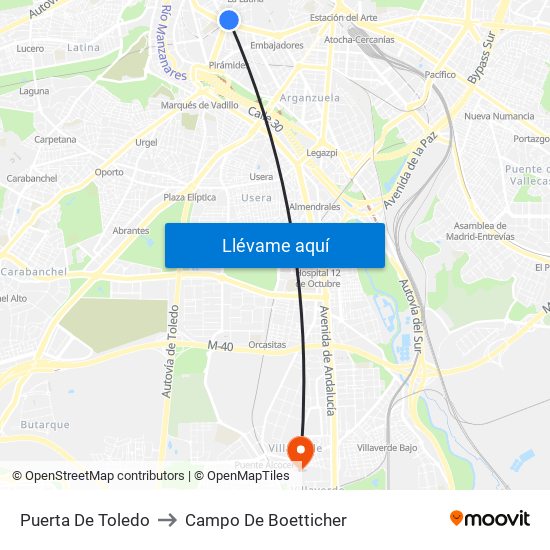 Puerta De Toledo to Campo De Boetticher map