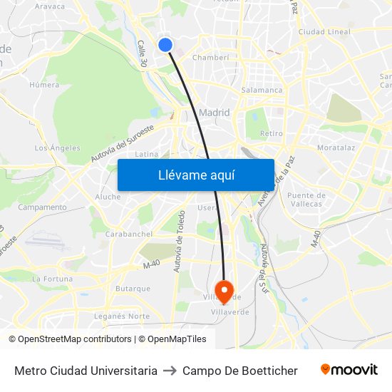 Metro Ciudad Universitaria to Campo De Boetticher map
