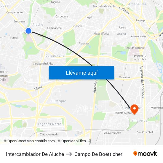 Intercambiador De Aluche to Campo De Boetticher map