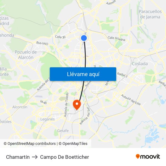 Chamartín to Campo De Boetticher map