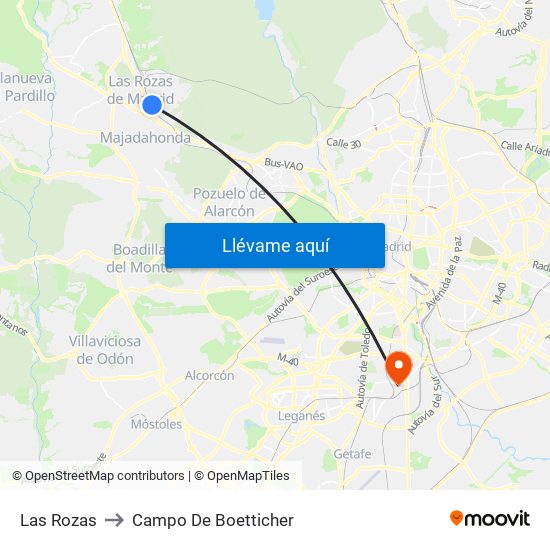 Las Rozas to Campo De Boetticher map
