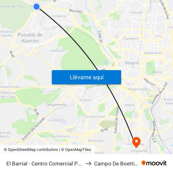 El Barrial - Centro Comercial Pozuelo to Campo De Boetticher map