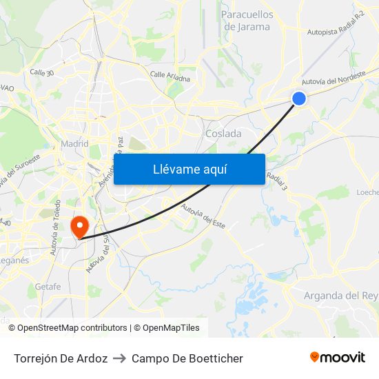 Torrejón De Ardoz to Campo De Boetticher map