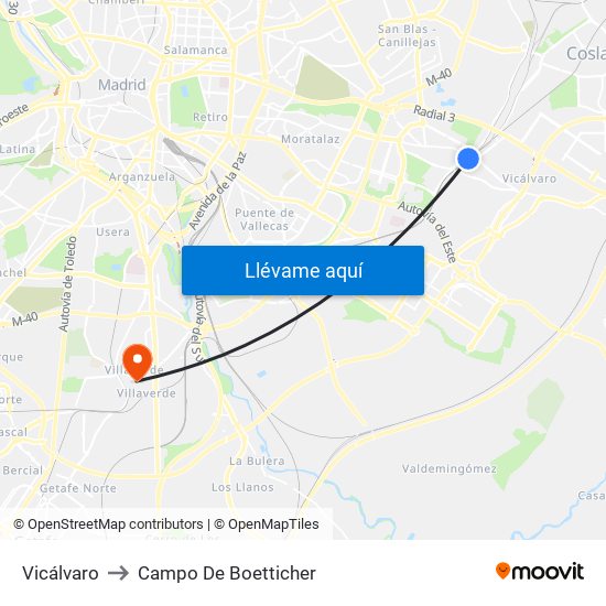 Vicálvaro to Campo De Boetticher map