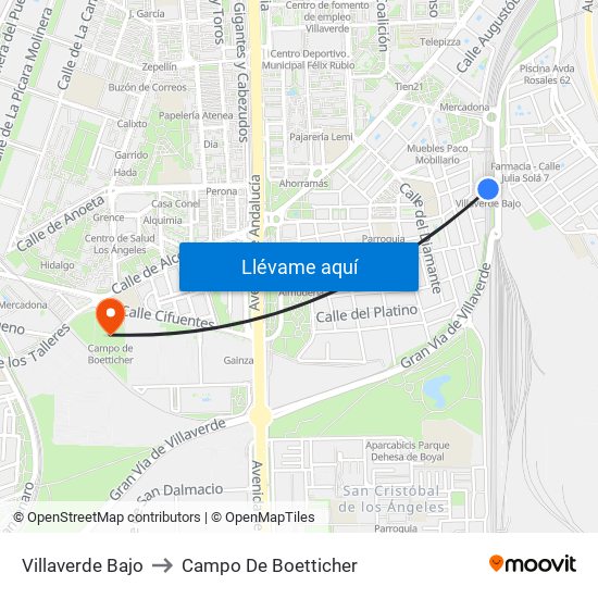 Villaverde Bajo to Campo De Boetticher map