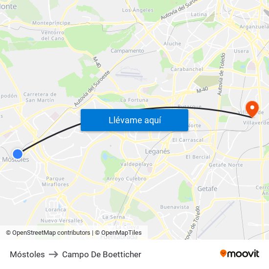 Móstoles to Campo De Boetticher map