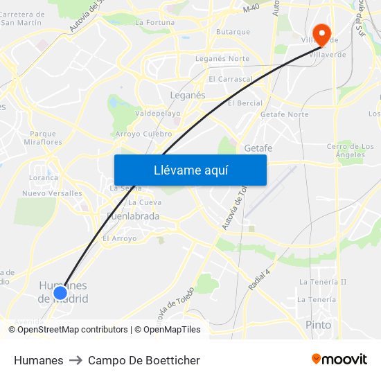 Humanes to Campo De Boetticher map