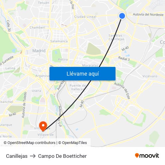 Canillejas to Campo De Boetticher map