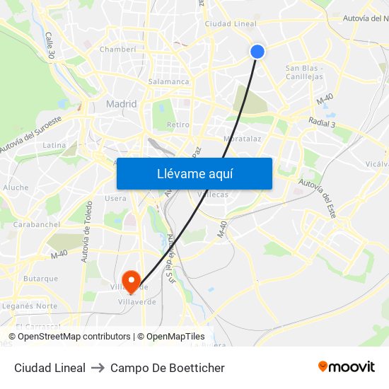 Ciudad Lineal to Campo De Boetticher map