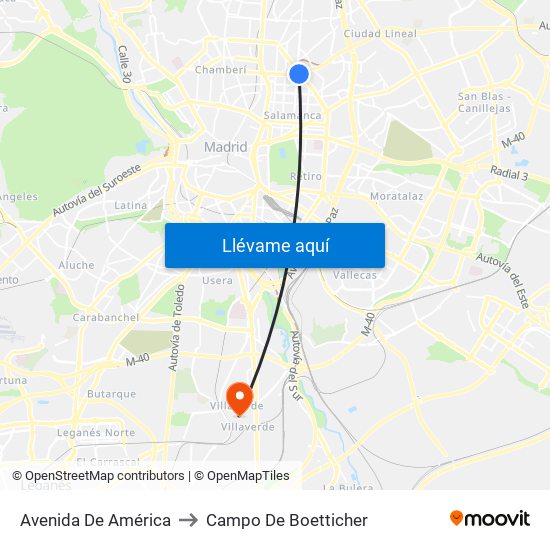 Avenida De América to Campo De Boetticher map