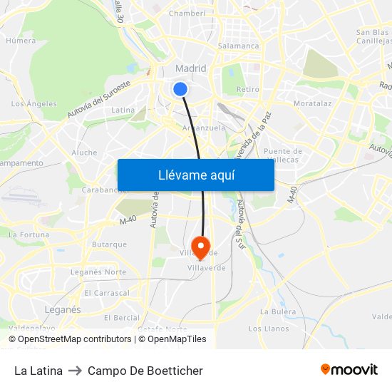 La Latina to Campo De Boetticher map